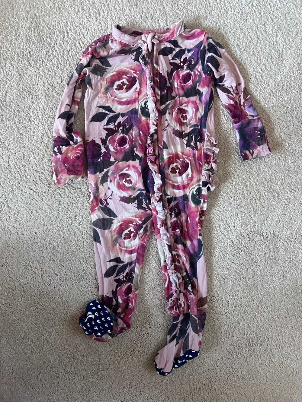 Posh Peanut Pink Floral Ruffle Footed One-Piece